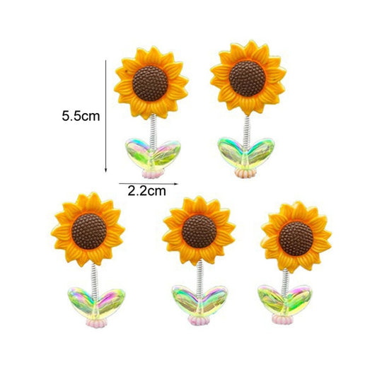 5pcs /Set Cute Sunflower Car Ornament Car Center Console Shaking Flowers Decoration, Style: A Model Green Leaves by buy2fix