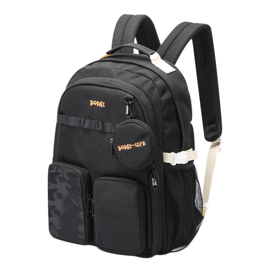 Bopai 68-01729 Large Capacity Canvas Lightweight and Breathable Student Schoolbag(Black 2)