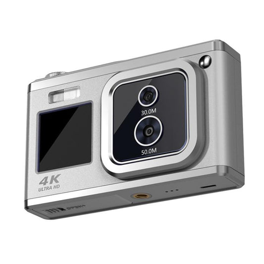4K HD Optical Dual Lens Digital Camera 50MP Dual Screen Selfie Camera, No Memory(Silver) by buy2fix