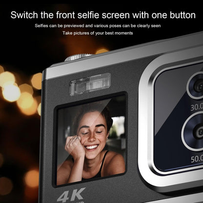 4K HD Optical Dual Lens Digital Camera 50MP Dual Screen Selfie Camera, No Memory(White) by buy2fix