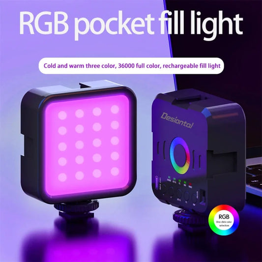 Desiontal W70 Full Color RGB Live Fill Light Portable Small Pocket Light Ambient Photo Handheld Photography Lighting by Desiontal