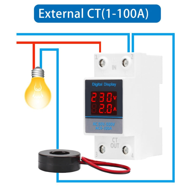 SINOTIMER SDM002 Household DIN Rail Single-Phase AC Dual Display Voltage And Current Meter(100A External Intestinal Sensor) - Current & Voltage Tester by SINOTIMER | Online Shopping UK | buy2fix