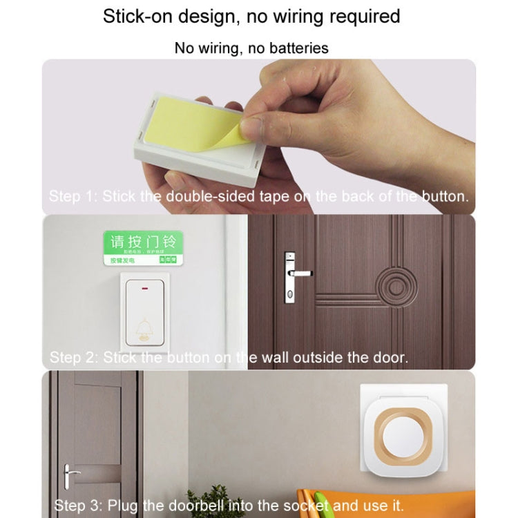 Flash Wireless Home Doorbell Self-Generated Smart Remote Control Doorbell Without Batteries, Specification: 2 For 1 Black(UK Plug) by buy2fix
