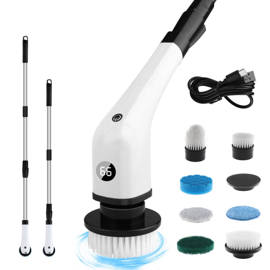 Cordless Electric Spin Scrubber Extension Handle with 7 Replacement Heads(White) - Handheld Cleaner & Mops by buy2fix | Online Shopping UK | buy2fix