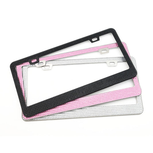 US Standard Stainless Steel License Plate Modified Frame With Diamonds, Color: Round Hole Pink Diamond by buy2fix
