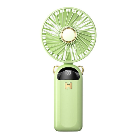 Foldable Digital Display USB Charging Fan Handheld Mute Hanging Neck Outdoor Small Fan(Green) - Electric Fans by buy2fix | Online Shopping UK | buy2fix