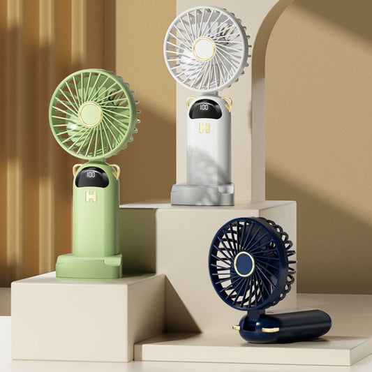 Foldable Digital Display USB Charging Fan Handheld Mute Hanging Neck Outdoor Small Fan(Blue) by buy2fix