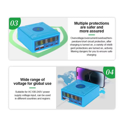 RELIFE RL-304R 5-Port 260W GaN Smart USB Fast Charger With 15W Wireless Chargind LCD Display(EU Plug) - Multifunction Charger by RELIFE | Online Shopping UK | buy2fix