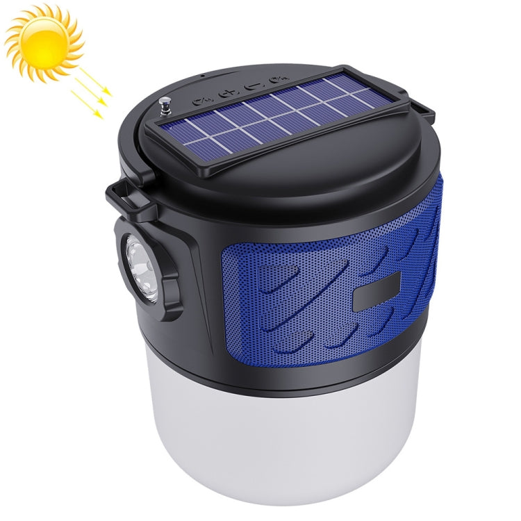 DV-V12 Outdoor Solar Camping Light FM Card Bluetooth Speaker(Blue) - Camping Lighting by buy2fix | Online Shopping UK | buy2fix