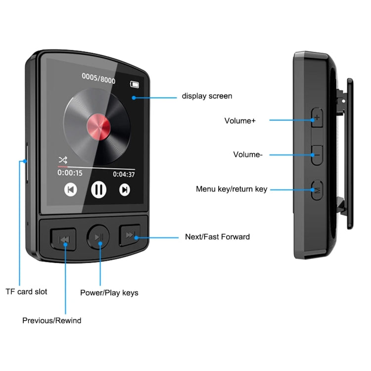 16GB 1.8-Inch Color Screen Recording MP3/MP4 Sports Bluetooth Walkman With Back Clip - MP3 Player by buy2fix | Online Shopping UK | buy2fix