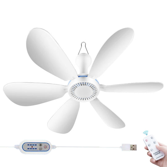 USB Home Dormitory Mute High Wind Power Mini Fan Six Blade Small Ceiling Fan, Style: Fan+Remote Control Speed Control Cord