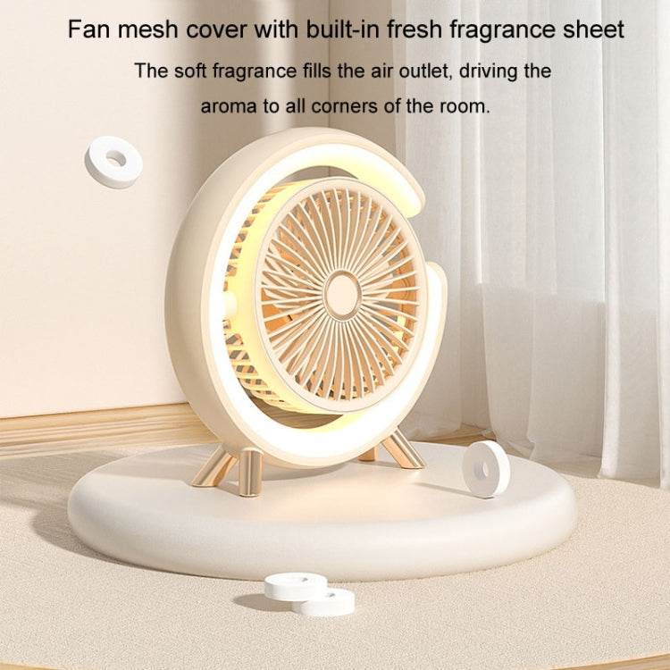 USB Charging Desktop Fan With Light Student Dormitory Light Sound Office Aroma Desktop Fan(Warm White) - Electric Fans by buy2fix | Online Shopping UK | buy2fix