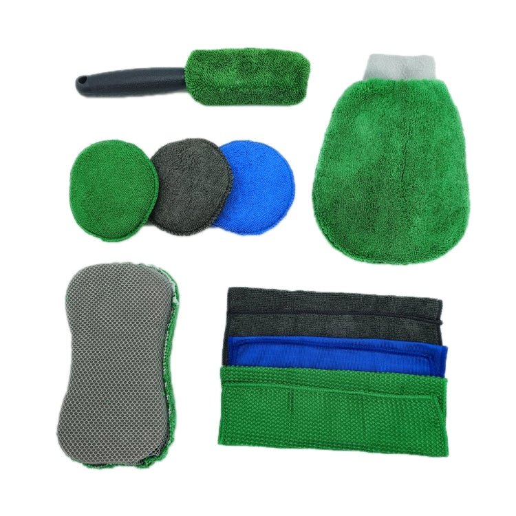 9pcs /Set Car Detailing Gloves Rags Waxing Cleaning Set(Green) - Car washing supplies by buy2fix | Online Shopping UK | buy2fix