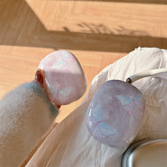 For AirPods Max 1Pair Marble Textured Butterfly Pattern Headphone Silicone Case(Light Purple) by buy2fix