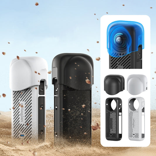 For Insta360 X4 AMagisn Silicone Protective Cover Body Case + Lens Cover Black by aMagisn