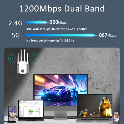 COMFAST 762AC 1200Mbps WiFi Signal Booster Dual Band WiFi Repeater with OLED Display Screen - Broadband Amplifiers by COMFAST | Online Shopping UK | buy2fix