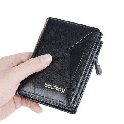 Baellerry D3213 Retro Leather Short Wallet Multi-card Slot Zipper Card Holder(Black) - Wallets by Baellerry | Online Shopping UK | buy2fix