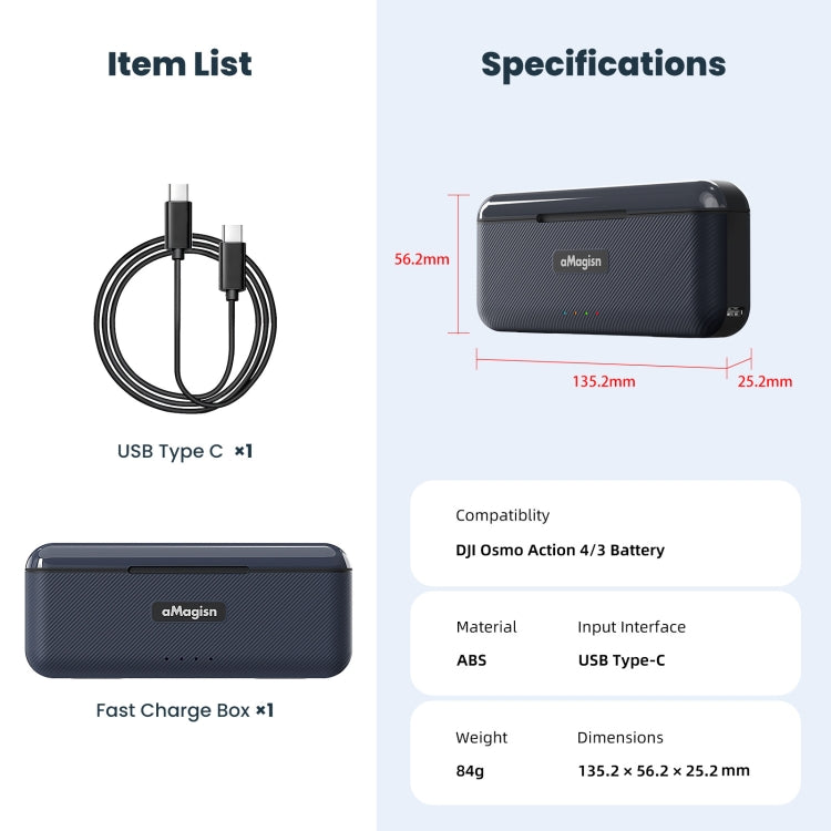 For DJI Action 4 / 3 aMagisn Fast Charge Charging Box Charger Sports Camera Accessories -  by aMagisn | Online Shopping UK | buy2fix