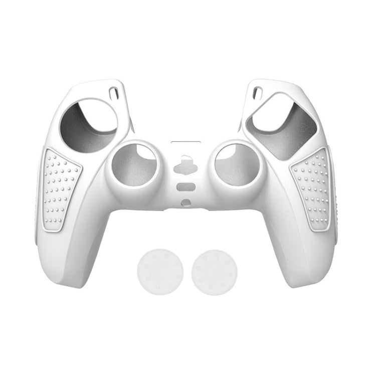 For PS5 Gamepad Silicone Protective Case Anti-Skid Soft Silicone Cover, Color: White+2 Hats - Cases by buy2fix | Online Shopping UK | buy2fix