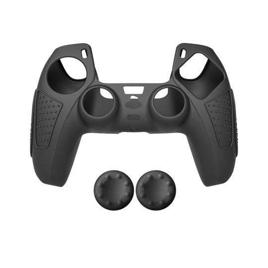 For PS5 Gamepad Silicone Protective Case Anti-Skid Soft Silicone Cover, Color: Black+2 Hats