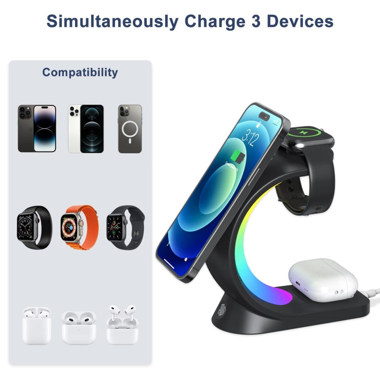 T17 3-in-1 RGB Atmosphere Light MagSafe Phone Watch Earphone Wireless Charger, Color: White with AU Plug - Wireless Charger by buy2fix | Online Shopping UK | buy2fix