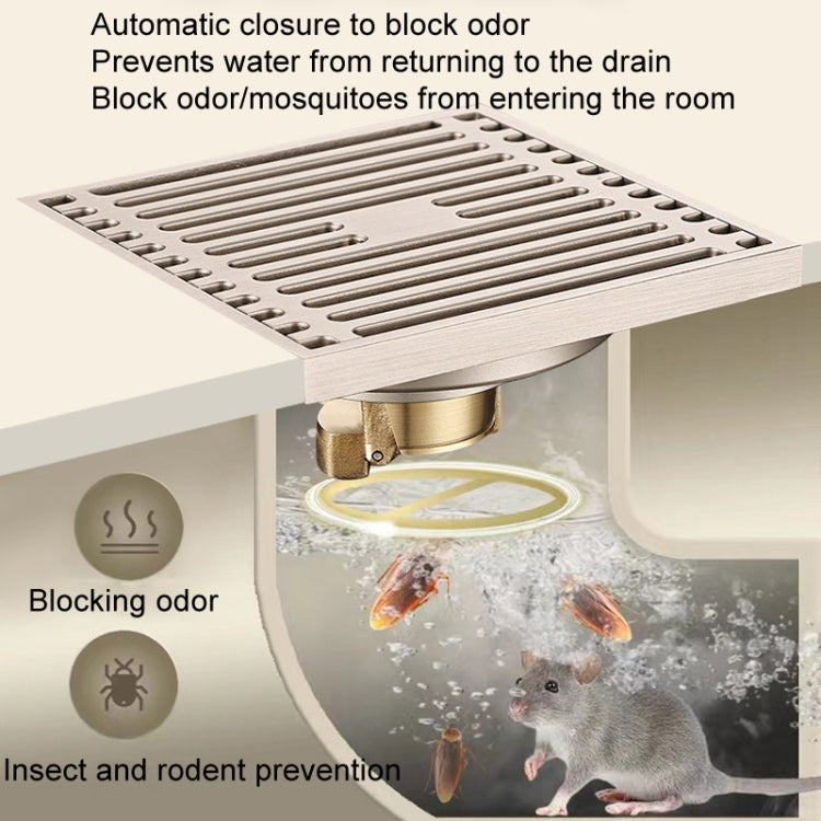 All Copper Brushed Anti-Odor Floor Drain Gravity Copper Core Bathroom Floor Drain, Specification: 9x14cm Long Medium Drain - Drain Strainers by buy2fix | Online Shopping UK | buy2fix