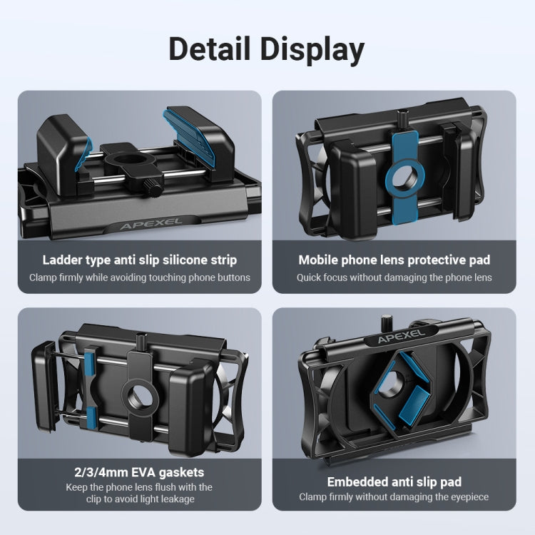 APEXEL F002X Universal Phone Adapter for Monoculars Binoculars Smartphone Holder Clip(Black) - Lens & Accessories by APEXEL | Online Shopping UK | buy2fix