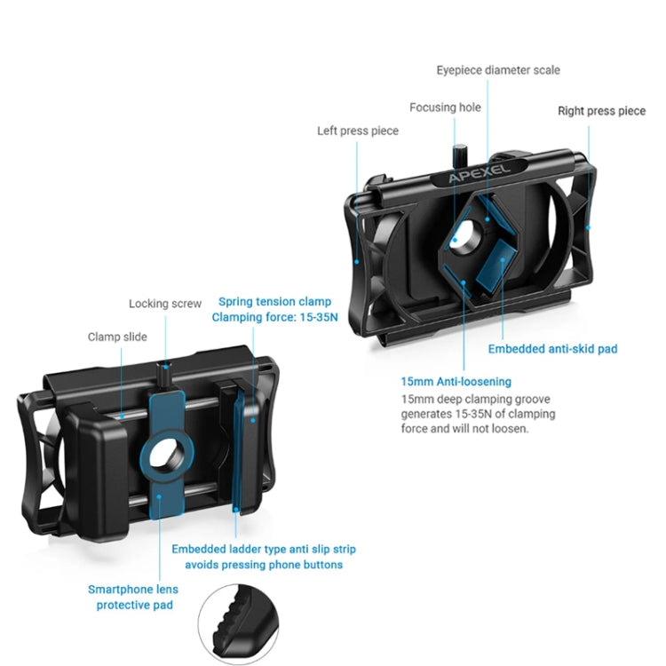APEXEL F002X Universal Phone Adapter for Monoculars Binoculars Smartphone Holder Clip(Black) - Lens & Accessories by APEXEL | Online Shopping UK | buy2fix