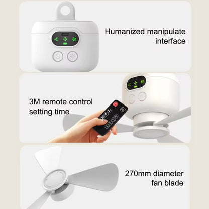 Mini Ceiling Fan Portable Camping Fan With Light &  Remote Built In 8000mAh Battery(White) - Electric Fans by buy2fix | Online Shopping UK | buy2fix