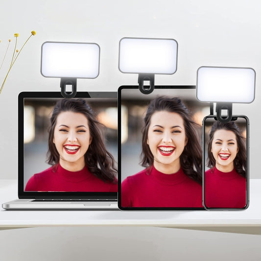 Selfie Fill Light Rechargeable 3 Color Temperature Clip On For Phone, Laptop, Tablet Meeting(Black) by buy2fix