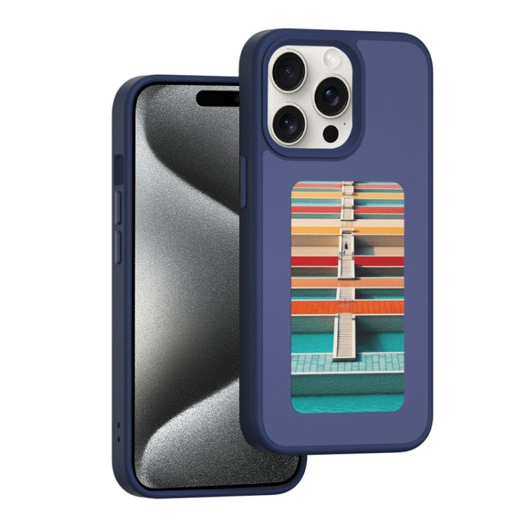 For iPhone 15 Pro Max NFC Four-Color E-ink Screen DIY Phone Case(Blue) - iPhone 15 Pro Max Cases by buy2fix | Online Shopping UK | buy2fix