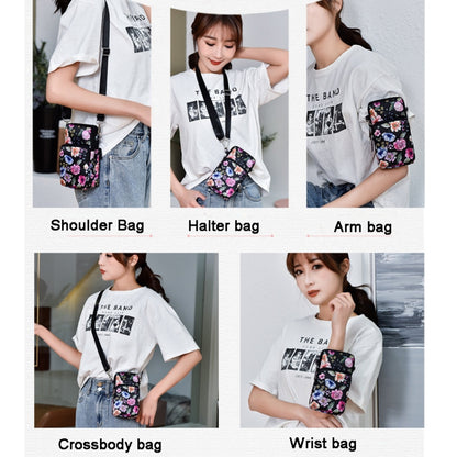 Printed Crossbody Mobile Phone Bag Mini Wallet With Arm Band, Style: Black Flower - Single-shoulder Bags by buy2fix | Online Shopping UK | buy2fix