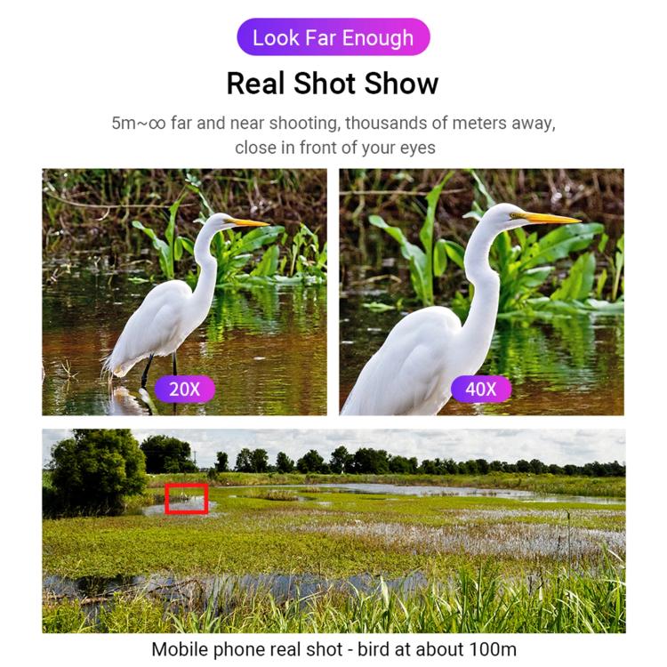 APEXEL APL-20-40XCR50 20-40X Phone Zoom Lens Kit with Adjustable 42-129cm Tripod HD Telephoto Lens for Moon, Concert Photography - Lens & Accessories by APEXEL | Online Shopping UK | buy2fix