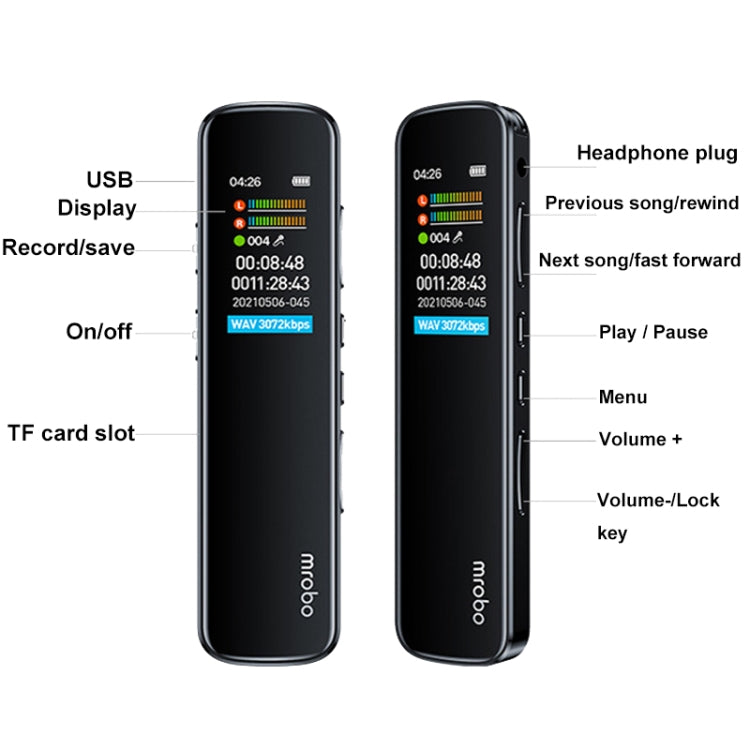 Mrobo RV-19 0.96-inch HD Screen 3D Noise Reduction Recording Pen Music Player, Capacity: 128GB(Black) - Recording Pen by Mrobo | Online Shopping UK | buy2fix