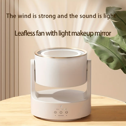 3 In 1 Multifunctional Desktop Fan with LED Light Cosmetic Mirror Rechargeable Oscillating by buy2fix