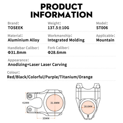 TOSEEK 35mm Aluminum Alloy Stem Bicycle Modification Accessories, Color: Titanium - Bicycle Grips by TOSEEK | Online Shopping UK | buy2fix