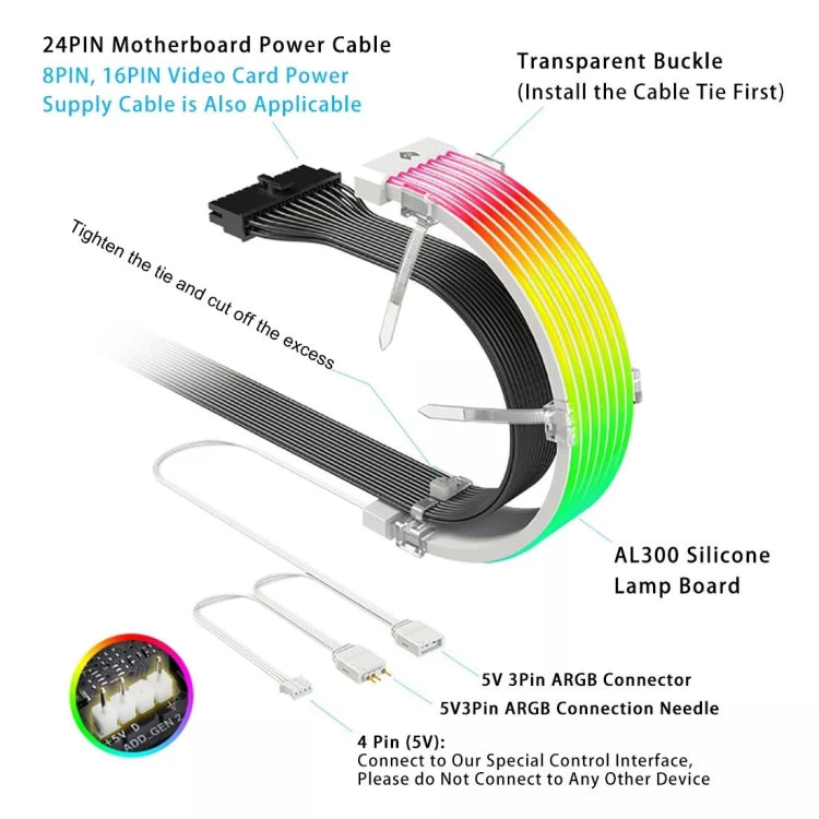 AOSOR AL300 Computer Glow Line ARGB Neon Cable Motherboard Chassis Light Strip Light Board Decoration(Black) by AOSOR
