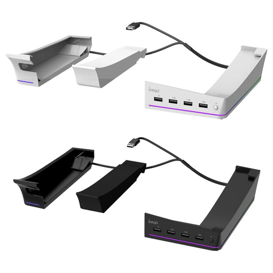 For Sony PS5 Slim IPEGA PG-P5S021 RGB Light Host Horizontal Stand With 4 USB HUBs, Color: White by ipega
