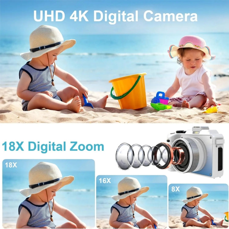 3-Inch Display Digital Camera Dual Front And Rear Cameras 48MP, 18x Digital Zoom 4K HD Camcorder(White) - Video Cameras by buy2fix | Online Shopping UK | buy2fix