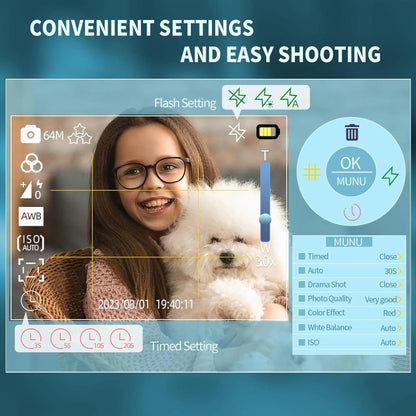 2.8-Inch Display Digital Camera 64MP 4K HD Camcorder With 18x Digital Zoom(White) by buy2fix