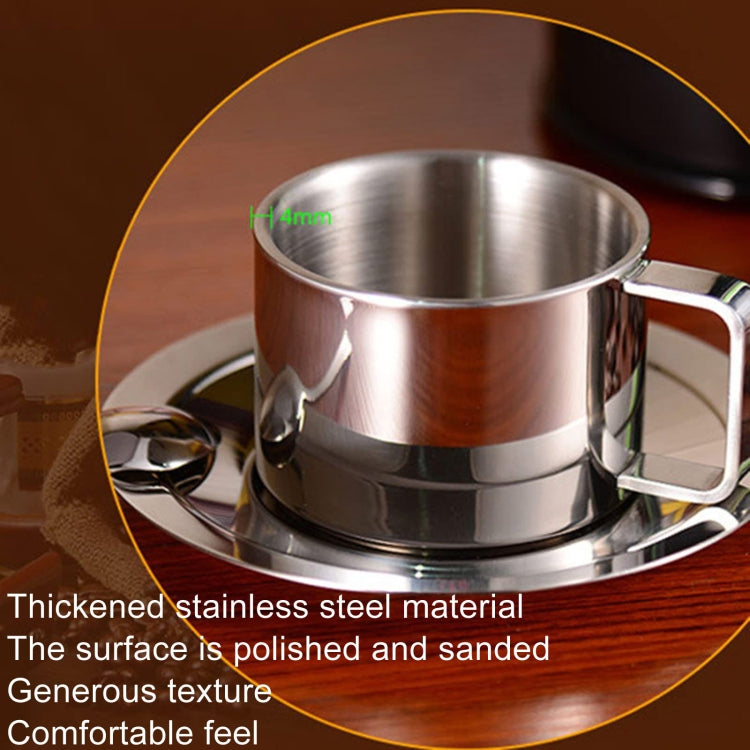 304 Stainless Steel 3 In 1 Double Layer Coffee Cup With Dish and Spoon Heat Insulation and Anti-Scald Milk Tea Mug(Stainless Steel Color) - Vacuum Thermoses & Cups by buy2fix | Online Shopping UK | buy2fix