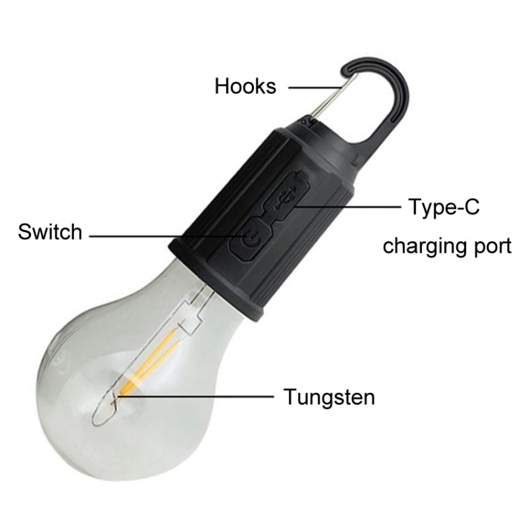 Outdoor LED Tungsten Tent Camping Light Type-C Charging Retro Ambiance Night Lamp(T01) - Camping Lighting by buy2fix | Online Shopping UK | buy2fix