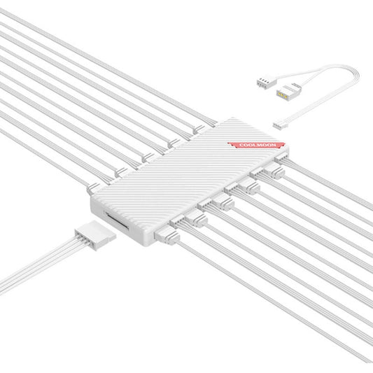COOLMOON AM10 ARGB+PWM Dual 10 Ports Temperature Control Splitter Case Fan 5V 3Pin HUB(White) by COOLMOON