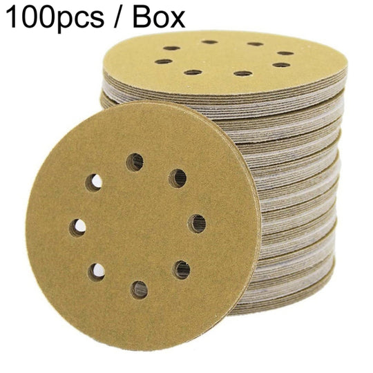100pcs / Box 5 Inch 8 Holes Round Disc Sanding Sandpaper 125mm Yellow Sand Flocking Sheet, Grit: P180