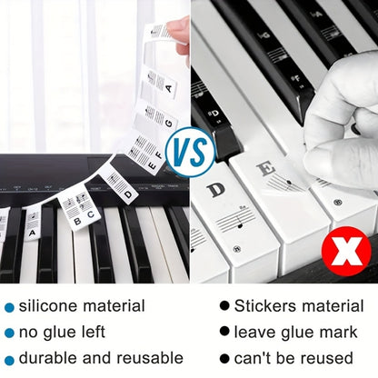 Silicone Piano Notes Guide Removable Piano Keyboard, Spec: 61 Keys White Bottom Black Text - Keyboard Accessories by buy2fix | Online Shopping UK | buy2fix