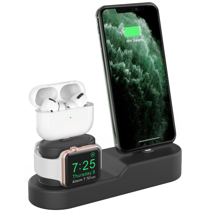 AhaStyle PT28-3 For iPhone / Apple Watch / AirPods 3 In 1 Silicone Desktop Charging Storage Base Bracket(Black) - Desktop Holder by AhaStyle | Online Shopping UK | buy2fix