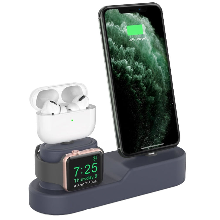 AhaStyle PT28-3 For iPhone / Apple Watch / AirPods 3 In 1 Silicone Desktop Charging Storage Base Bracket(Midnight Blue) - Desktop Holder by AhaStyle | Online Shopping UK | buy2fix