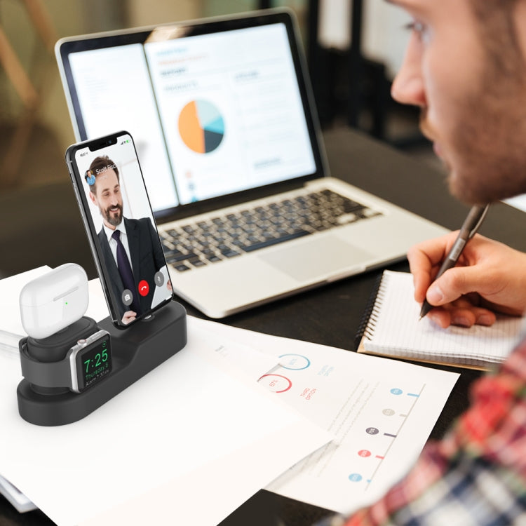 AhaStyle PT28-3 For iPhone / Apple Watch / AirPods 3 In 1 Silicone Desktop Charging Storage Base Bracket(Black) - Desktop Holder by AhaStyle | Online Shopping UK | buy2fix