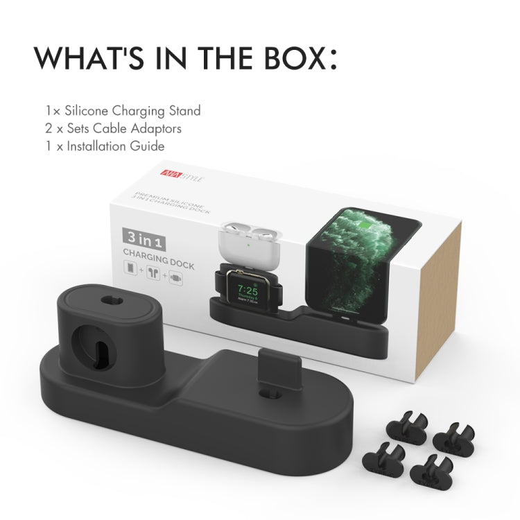 AhaStyle PT28-3 For iPhone / Apple Watch / AirPods 3 In 1 Silicone Desktop Charging Storage Base Bracket(Black) - Desktop Holder by AhaStyle | Online Shopping UK | buy2fix