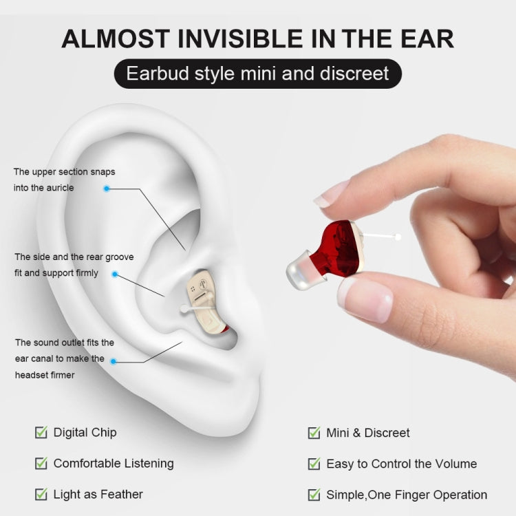 1pair  Invisible In-Ear Hearing Aid Sound Amplifier For The Elderly And Hearing Impaired(Red and Blue) - Hearing Aids by buy2fix | Online Shopping UK | buy2fix